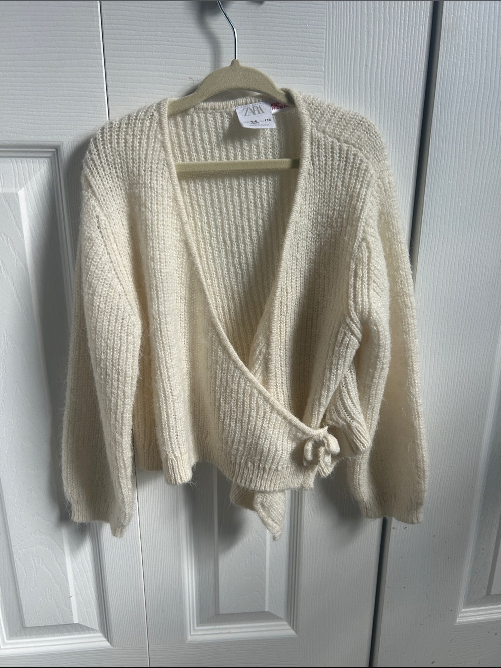 Zara Off-White Ribbed Wrap Sweater with Side Knot